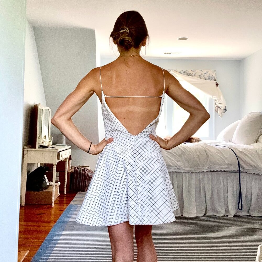 Keepsake Open Back Checkered Mini Dress, Size Small
